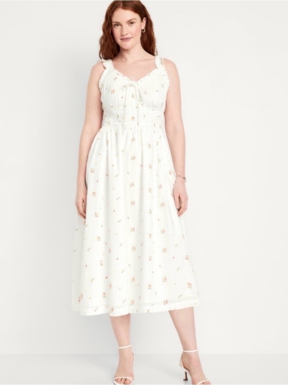 NWOT- White Floral Midi Sundress with Smocked Waist -2X